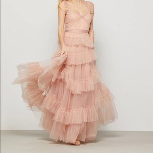 BCBGMAXAZRIA pink ruffled evening gown